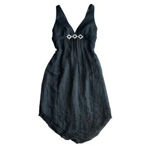 100%‎ Silk Laundry By Shelli Segal Black Mini Dress Rhinestone y2k 6